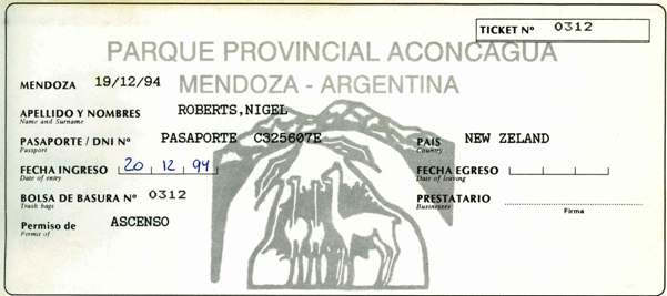 Aconcagua Park permit